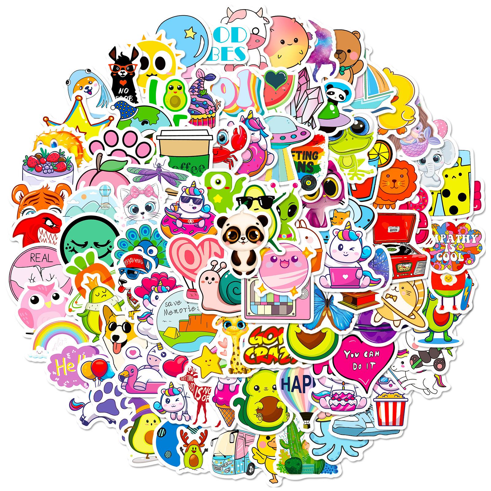 

100 Small Size 4Cm Phonograph Children S Cartoon Multi-Style Graffiti Mix And Match Stickers