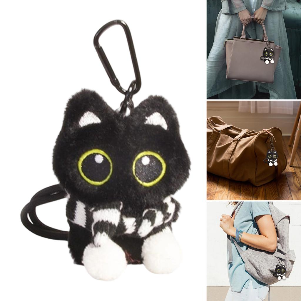 Stylish Adorable Black Cats Bag Charm Plush Doll Portable Accessory for Handbag Decoration and Special Occasions