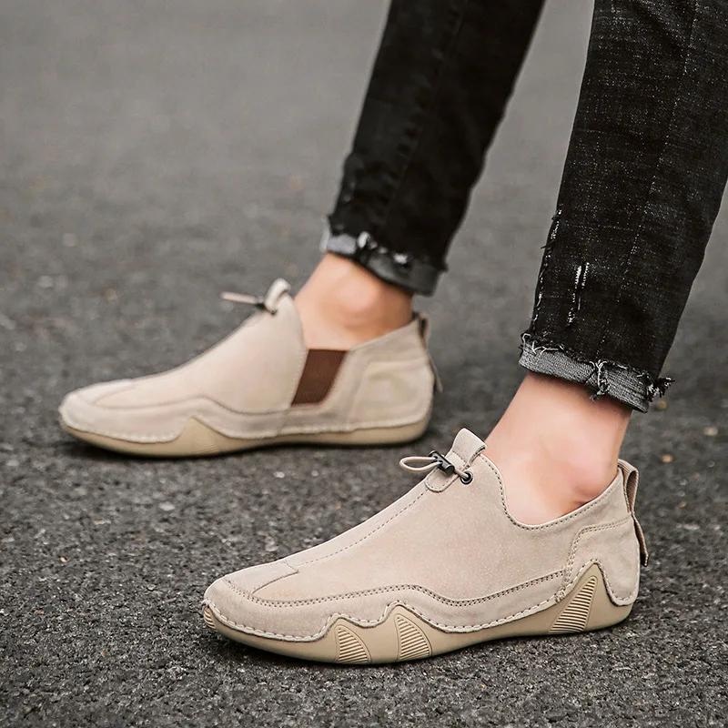 Adidași de piele la modă pentru bărbați, pantofi casual confortabili pentru bărbați, pantofi de mers pe jos din piele de căprioară rezistenți la uzură pentru exterior, pantofi de lucru respirabili pentru bărbați