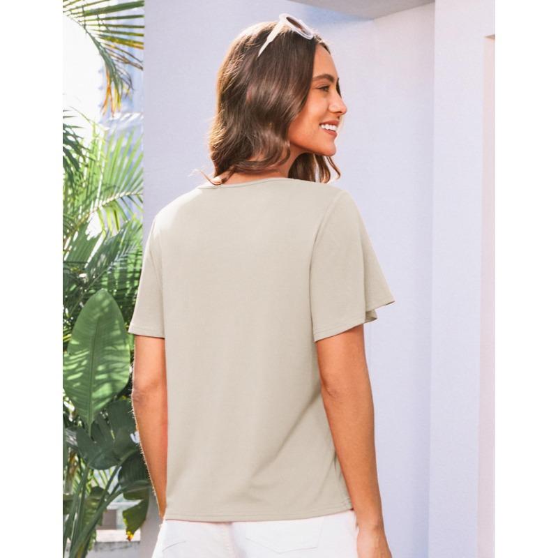 Round Neck Loose Summer Lace Women Blouse Solid Color Short Sleeve Lace Sweet Shirt Ladies Solid Color Elegant Fashion Office Top Basic Sweet Clothing