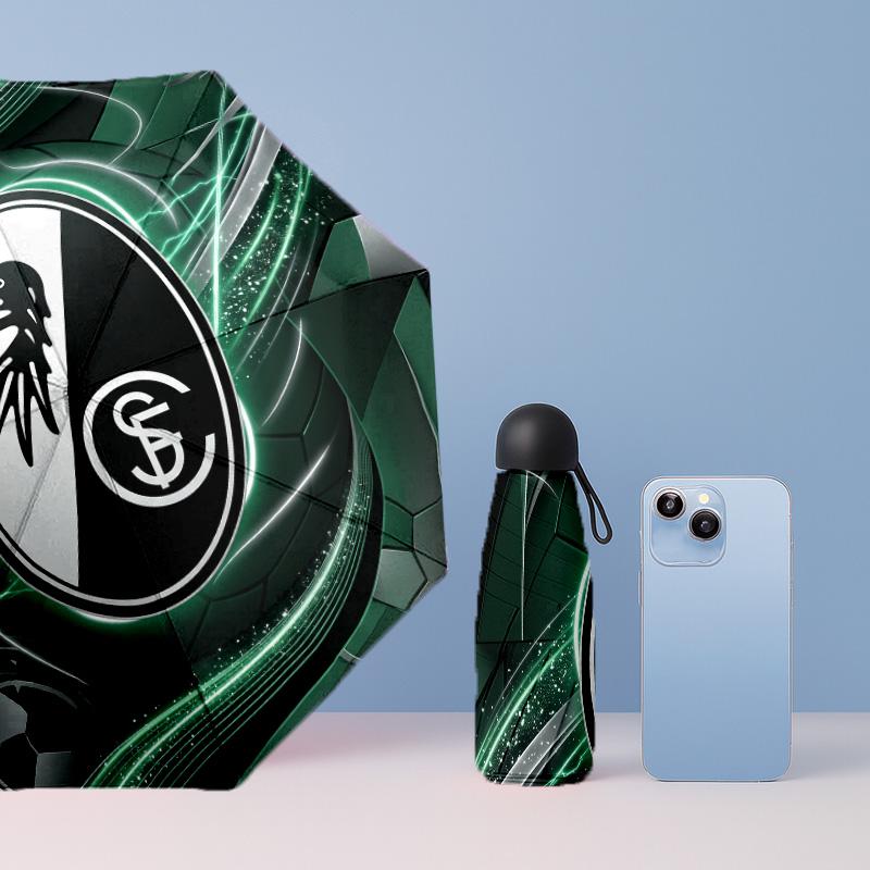 SC Freiburg FC Mini 5 Fold Pocket Umbrella Compact Lightweight Anti UV Rain Sun Protection Umbrella Portable Travel Umbrella