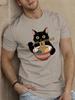 Black cat with ramen Mens Short Sleeve Tshirt Summer Tshirt Top