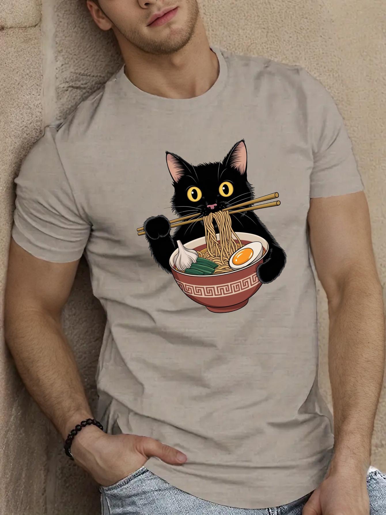 Black cat with ramen Mens Short Sleeve Tshirt Summer Tshirt Top S