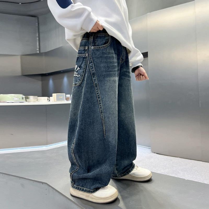 Boys Casual Straight Denim Long Pants Kids Youth Fashion Trousers