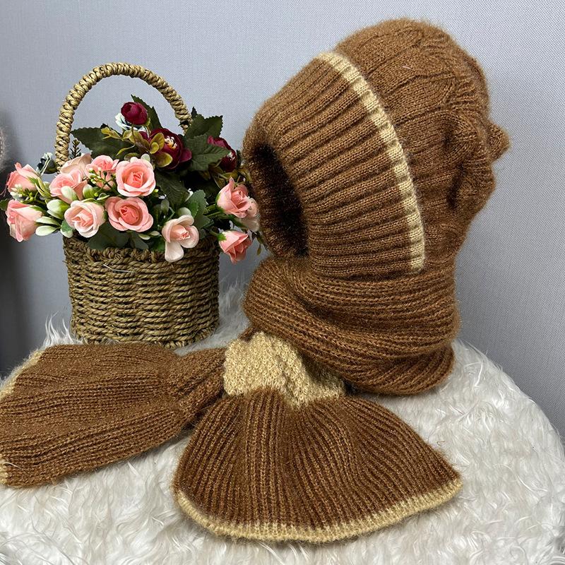 Fleece pletená sněžná čepice zimní teplá ochrana krku ochrana uší pokrývka hlavy čepice šála integrovaná čepice ženy