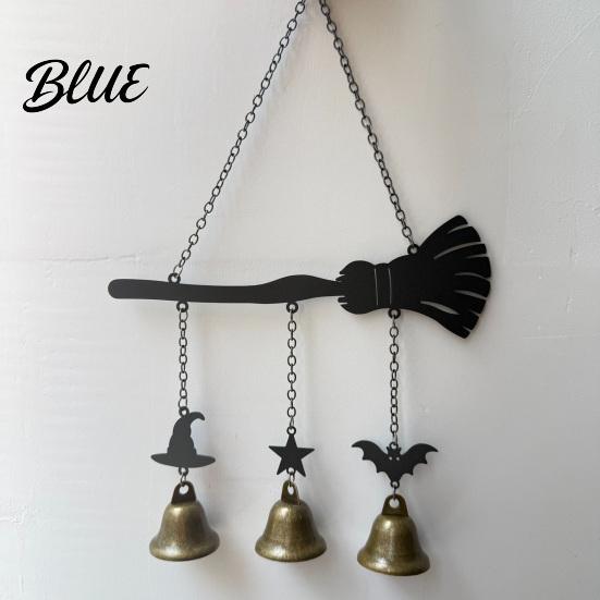 Holiday Party Supplies Halloween Witch Broom Wind Chime, Decorative Hanging Iron Chime Metal Bell for Indoor Outdoor Garden Patio Porch
