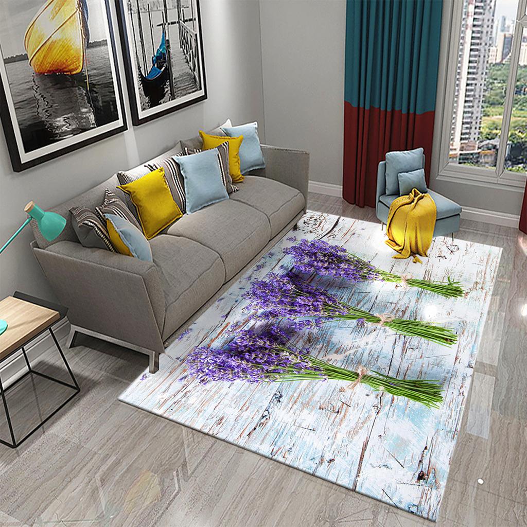 Purple Lavender Flowers Carpets Romantic Sea of Flowers Rugs for Bedroom Home Floor Rug Bathroom Entrance Doormat Non-slip Rugs