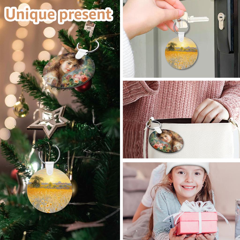 150Pcs Sublimation Keychain Blanks Bulks DIY Rectangle/Round Double Sided Heat Transfer Keychain Blanks with Rings and Clips