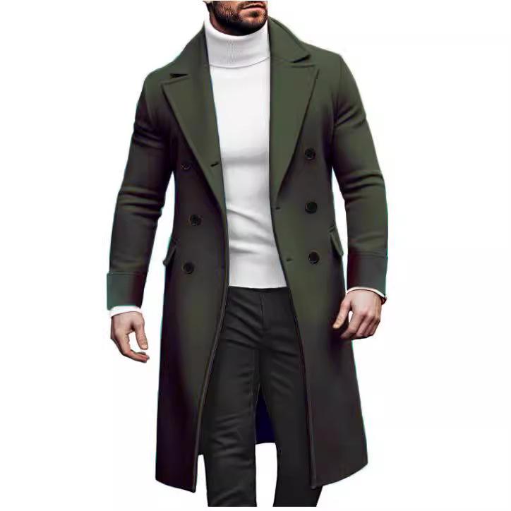 European 2024 Men's Double-Breasted Wool Overcoat In Stock