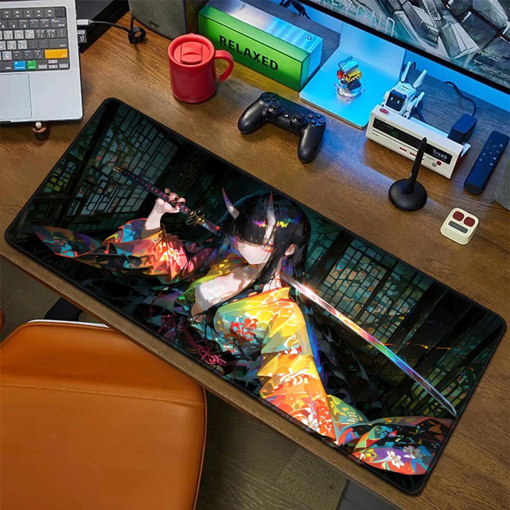 Anime Demon Girl Samurai Katana Mouse Pad Rubber Mat Laptop Xxl Mousepad Notebook Gamer Computer Table Gaming Accessories