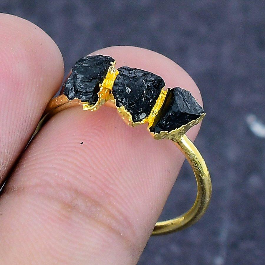 Natural Black Tourmaline 925 Sterling Silver Jewelry Ring Size Adjustable ETC-13673