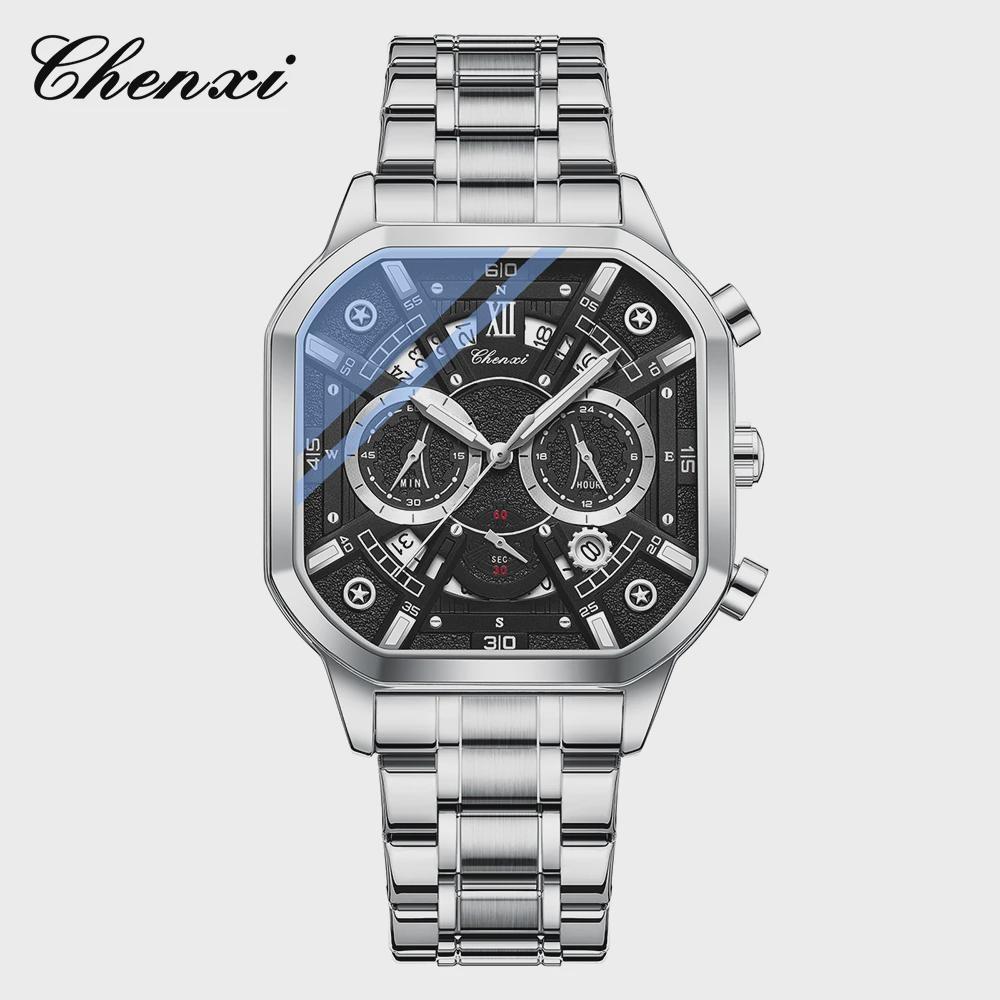 

CHENXI Men Multifunction Quartz Watches Chronograph Waterproof Fashion Calendar Men s Luminous Watch чёрный/серебряный