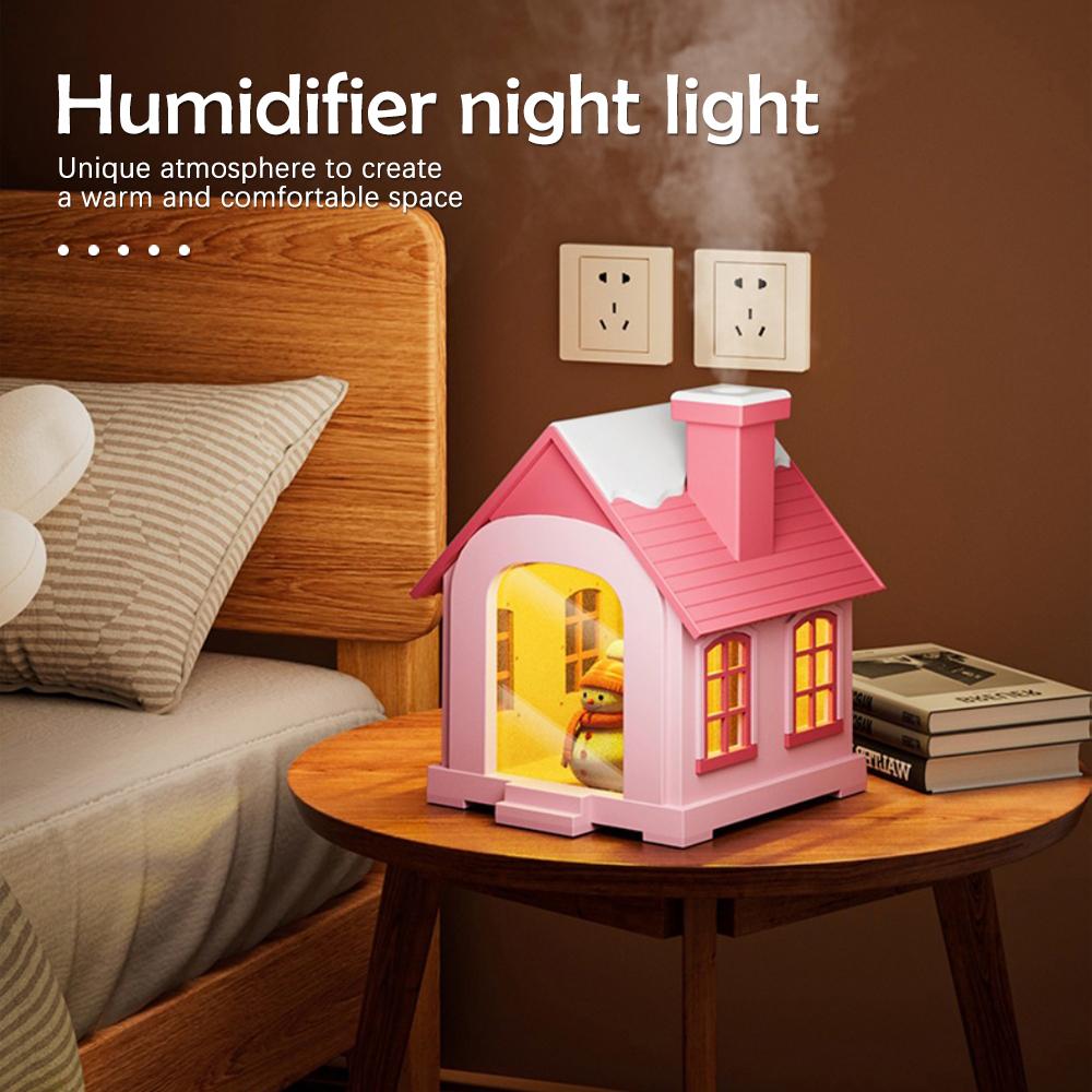 Snow House Cartoon Aroma Diffuser with Colourful LED Night Lights 500ml USB 2nd Gear Spray Auto-Off Air Humidier for Home Gifts