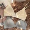 Women Thin Strap Deep V Backless Wireless Gathering Triangle Cup Bra