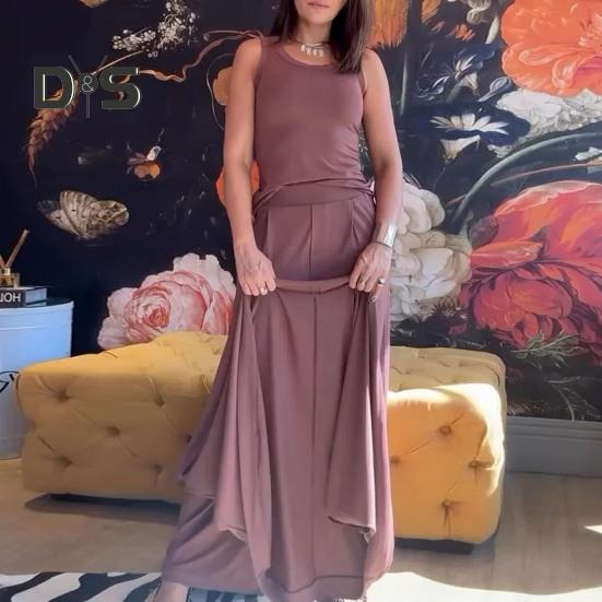 3 Pcs/Set Women Vest Coat Pants Suit Round Neck Sleeveless Solid Color Blouse Elastic Waist Wide Leg Trousers Daily Wear Sport Outfit Fall Spring