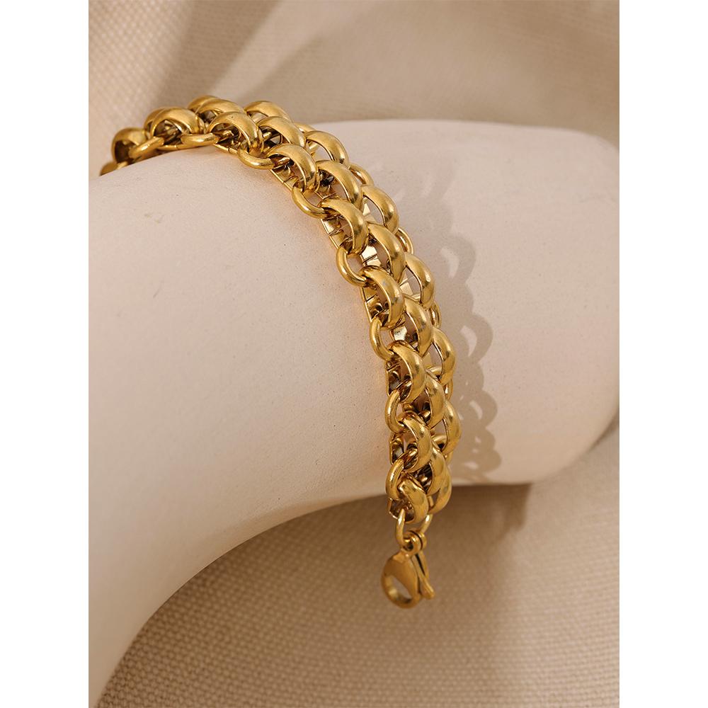 Yhpup Stainless Steel 18k Gold Plated Metal Width Cuban Chain Adjustable Charm Bracelet Bangle Fashion Statement Trendy Jewelry