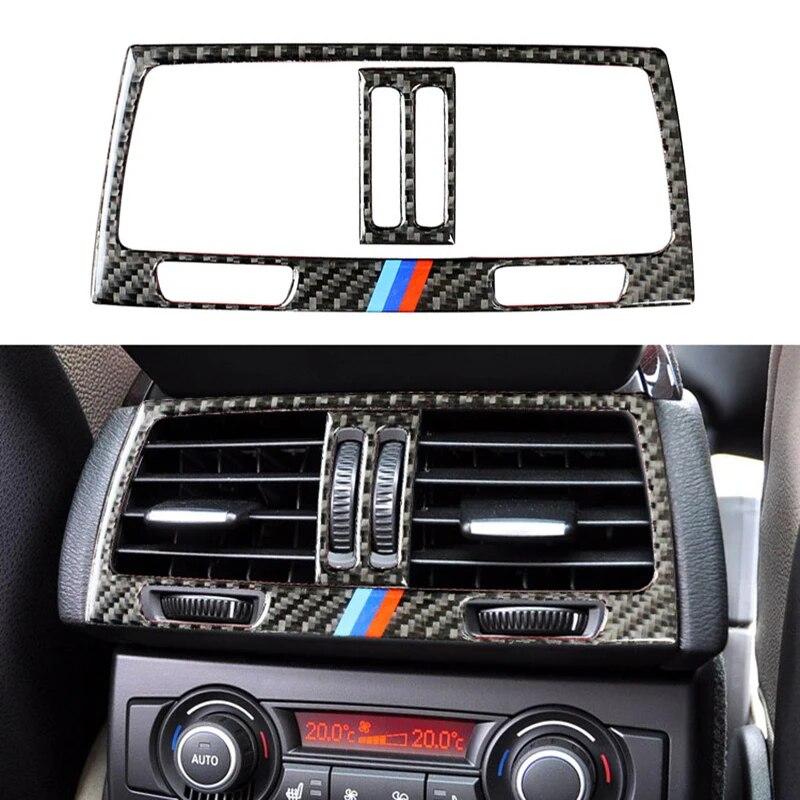 Carbon Fiber Car Rear Air Conditioner Outlet Vent Panel Cover Stickers For BMW X5 E70 X6 E71 2008-13 Auto Interior Accessories