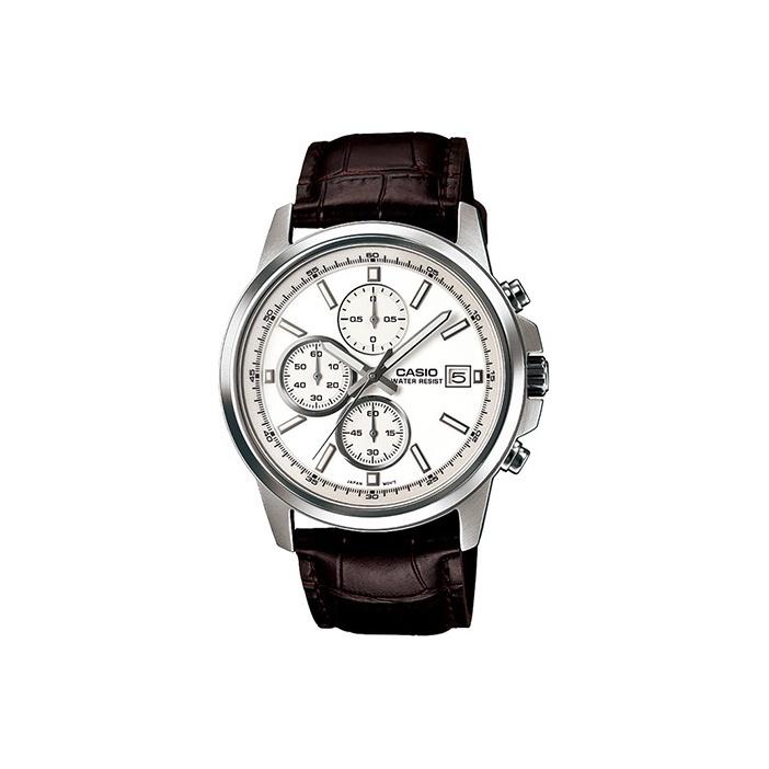 CASIO Men DRESS 43mm White Watch MTH-5001L-7APF MTH-5001L-7APF Brown Strap Single Watch