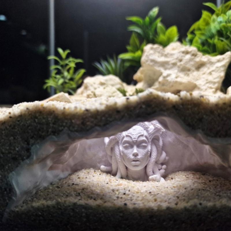 Shrimp Breeding Cave Hide Place Mythical Medusa Fish Tanks Decoration for Aquariums With Mythological Artwork