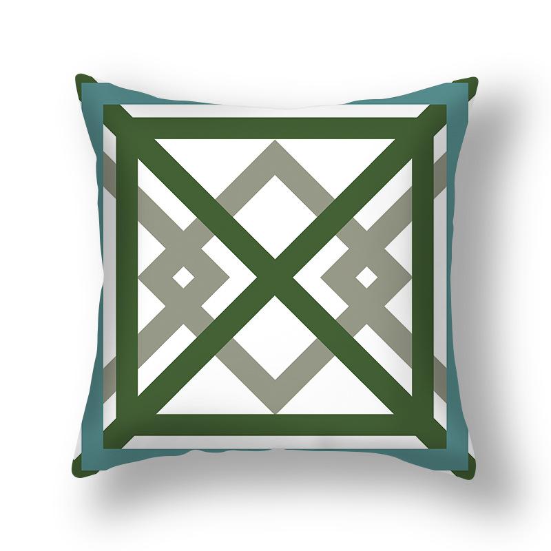 Light Luxury Green Short Plush Sofa Pillow Dark Green Geometric Pattern Pillow Bedside Cushion Cushion Pillow Cover