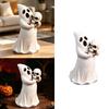 Eerie Halloween Figurine Depicting a Spirit Cradling a Skull, White Decoration with Antiqued Brown Features for Parties and Bar Displays