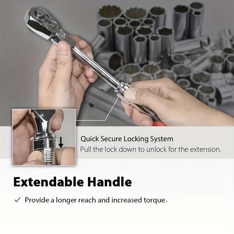Telescopic Shaking Head Quick Ratchet Wrench 1/4 3/8 1/2 Quick Release Movable Head Chromium Molybdenum Steel Multifunctional Professional Repair