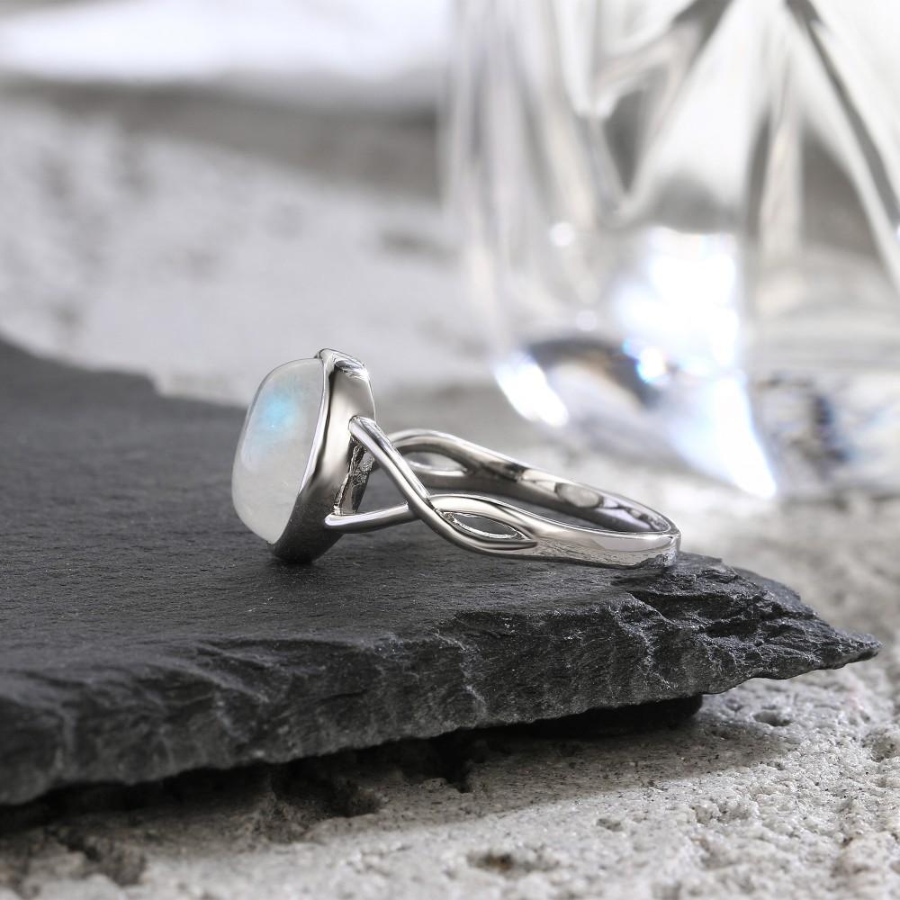 S925 Silver Moonstone Rings Simple Summer Rings Natural Stone With Blue Light Party Gifts Fine Jewelry Rings For Women