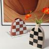 Frosted Ceramic Vase Geometric Check Pattern Flower Vase Flower Arrangement Accessories Coarse Pottery Pot Home Decoration