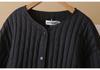 2025 Autumn/Winter Plus Size Striped Lightweight Cotton Jacket - Slimming Waist, Round Neck, Versatile Style for Women