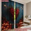 Set Of 2 Flat Printing Happy Valentine Day Window Curtains Valentines Rose He Digital Printed Polyester Drapes Family Party Curtain