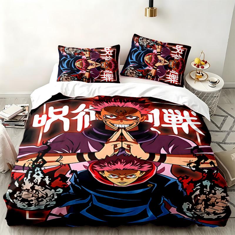 Jujutsu Kaisen 3pc Set Perfect for Bedroom Use Comfortable Bedding Set Includes a Duvet Cover and Two Pillowcases Ideal Birthday or Christmas Gift