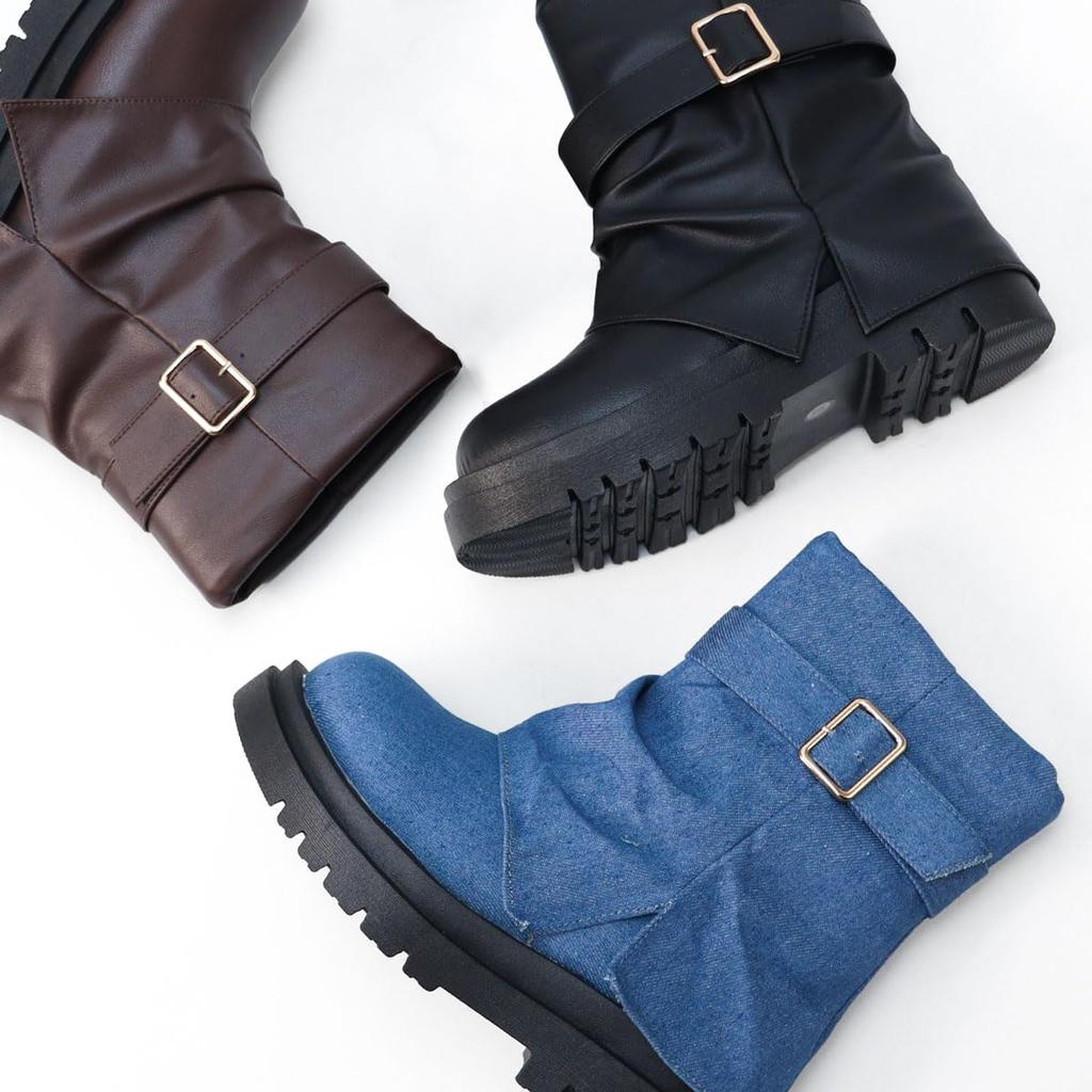 Boots Cover Boots Belt Leg Cover Heel Mid Cut Round Toe Unisex [Liberty Doll] 5.5cm