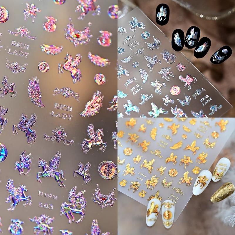 Light Luxury Dreamy Pony Nail Art Stickers Cartoon Year Of The Horse Nail Art Decals New Year Diy Nail Art Decoration