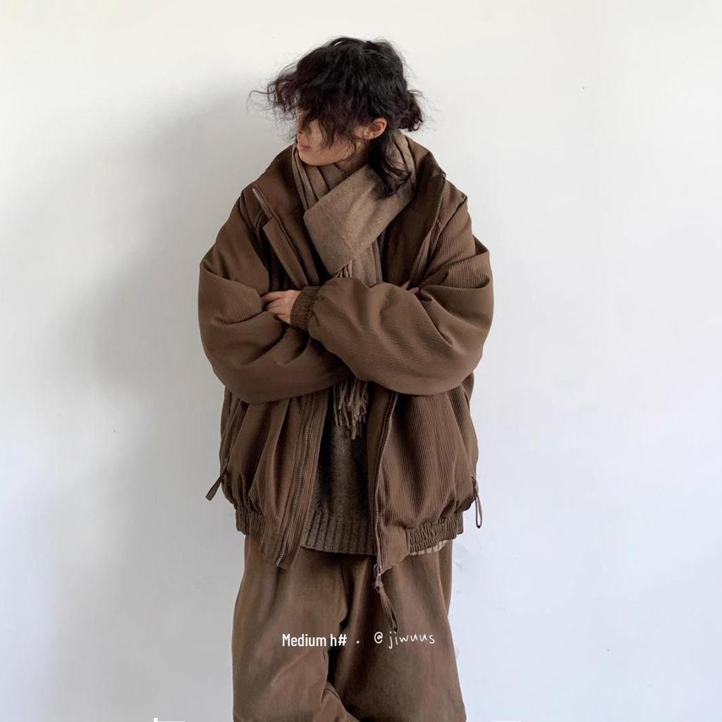 2024 Men's High-End Japanese Style Coffee Corduroy Stand Collar Cotton Jacket