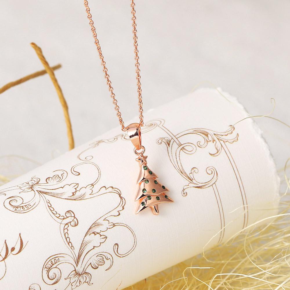 Christmas Tree Pendant Necklace For Women Aesthetic Green Crystal Gold Color Korean Fashion Choker Chains Neck Jewelry Gift N181