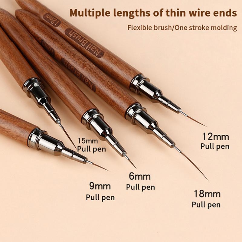 1Pcs/Set Wood Handle Art Liner Diy Painting Brush Drawing Lines Stripe Flower Painting Pen Nail Liner Brush Set With 5Size