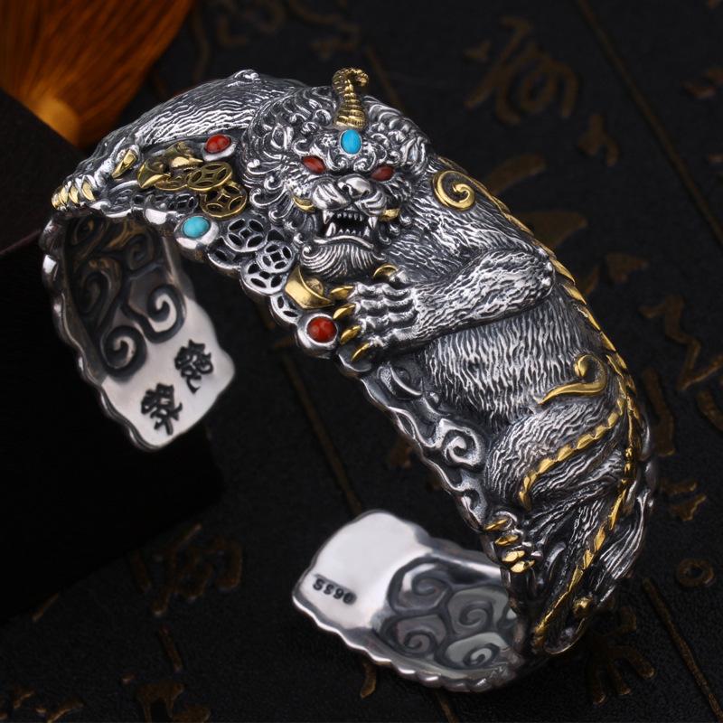 Bracelet Pixiu Wide Edition Exquisite Carving Wealthy and Open Mouth Trendy Male Dominance Bracelet