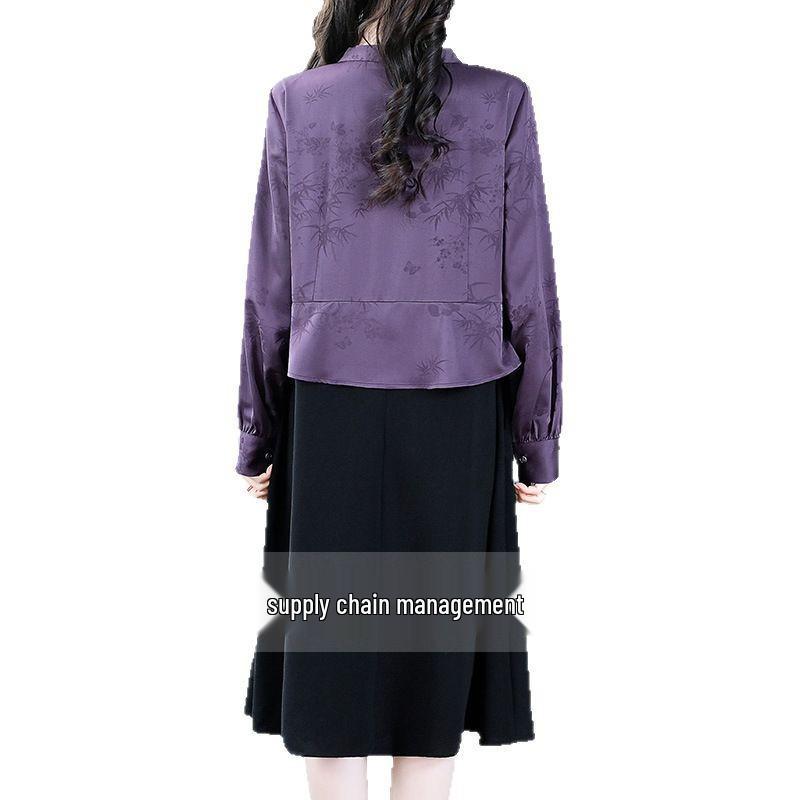 Spring Silk Brocade Long Sleeve Cheongsam Dress - Plus Size Luxury Design