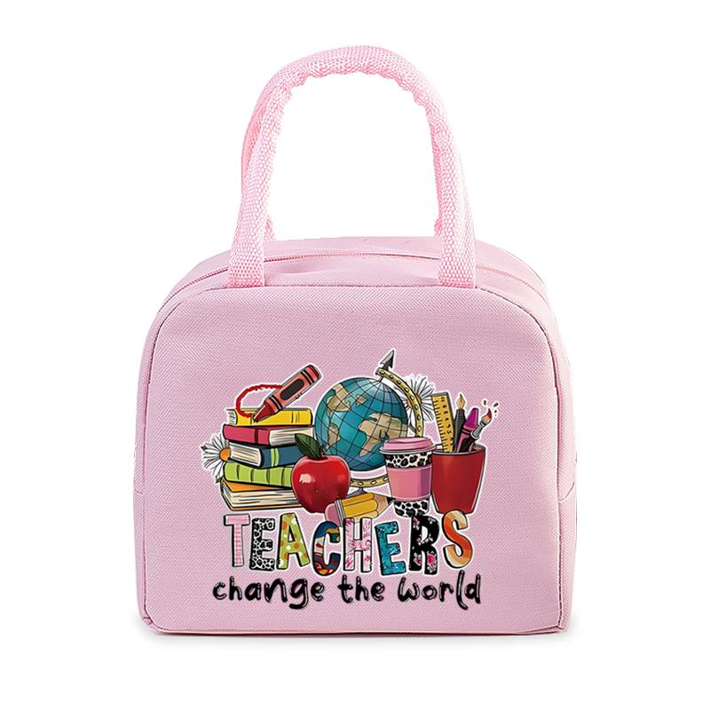 "Teachers Change The World" Pattern Women Men Portable Lunch Bags Funny Books Coffee Pencil Thermal Food Insulation Lunch Bag