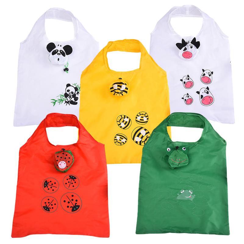 Cute Animal Foldable Shopping Bag Large Capacity Folding Tote Bag Supermarket Shopping Storage Pouch Reusable Eco-Friendly Bags