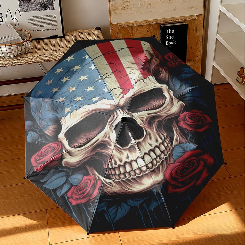 1 Stück Künstlerischer Amerikanischer Flaggen-Regenschirm Tragbarer Faltregenschirm Eisenrahmen Lochknochenstruktur Outdoor Heim-Regenschirm