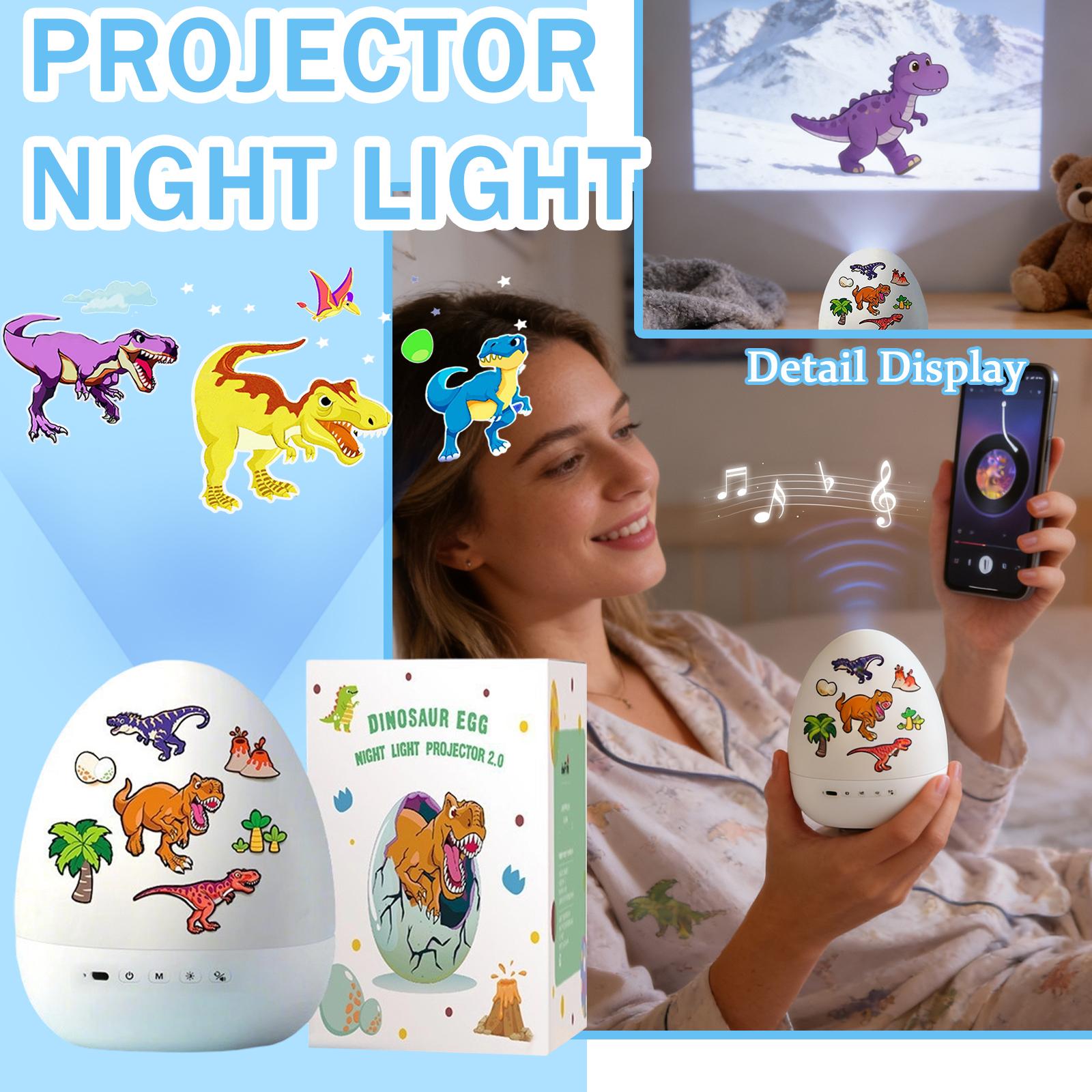 

Dinosaur Egg Night Light Projector, 360° Rotating Sky Projector, Rechargeable Dinosaur-themed Cartoon Light. One Size