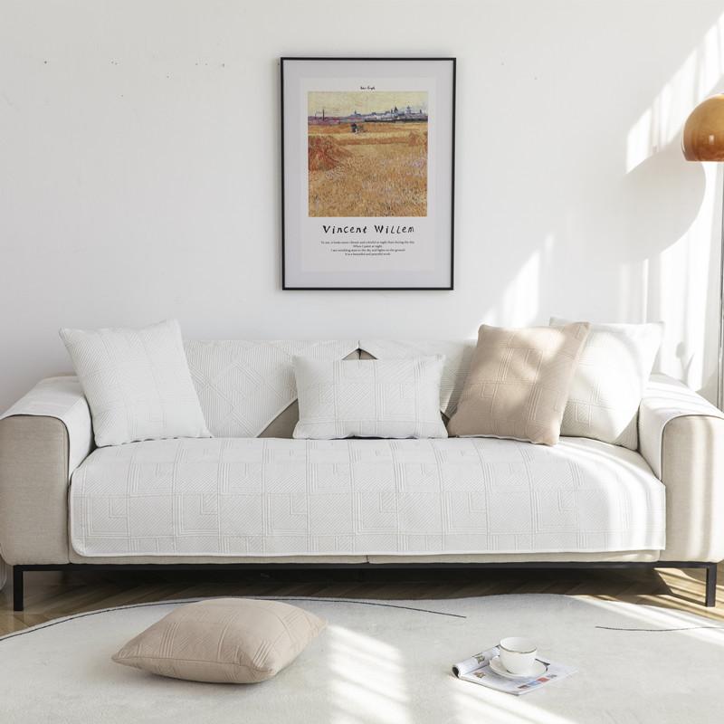 Four Seasons Universal Sanded Fabric Quilted Embroidered Sofa Cushion Modern Simple Solid Color Sofa Cushion Towel.