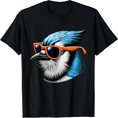 Cool Blue Jay Bird Wearing Sunglasses Graphic Art T-Shirt