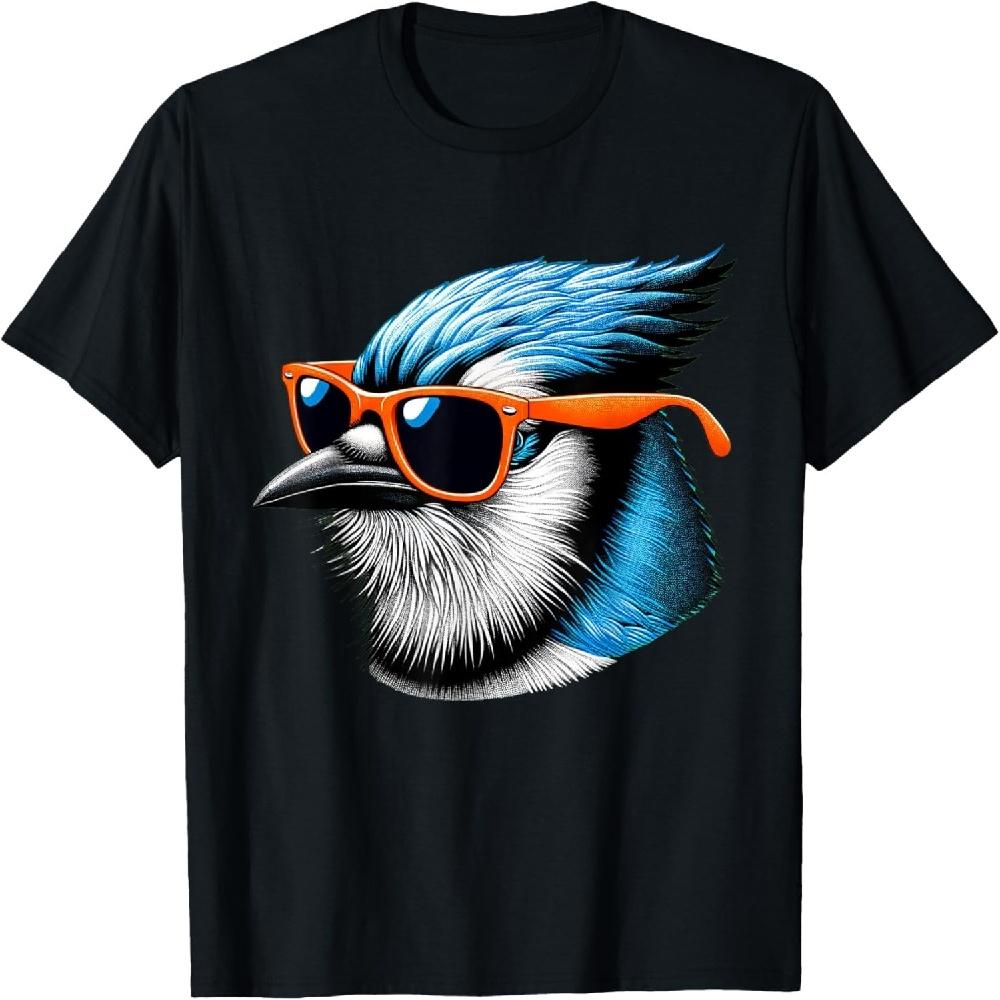Крутая футболка с графическим рисунком синей сойки в солнцезащитных очках S