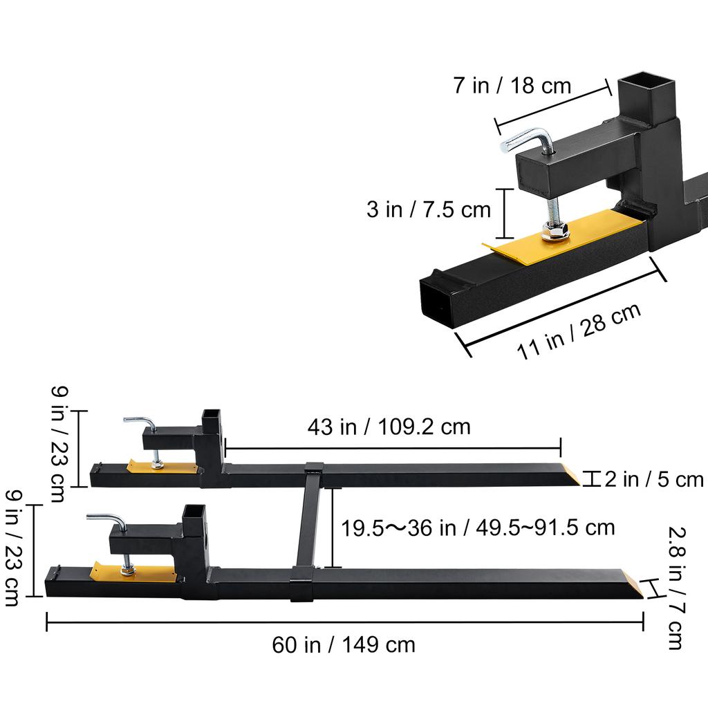 SucceBuy 43"/60" Clamp on Pallet Forks 2000/4000 lbs Tractor Bucket Forks Heavy Pallet Forks for Tractor Attachment Skid Steer