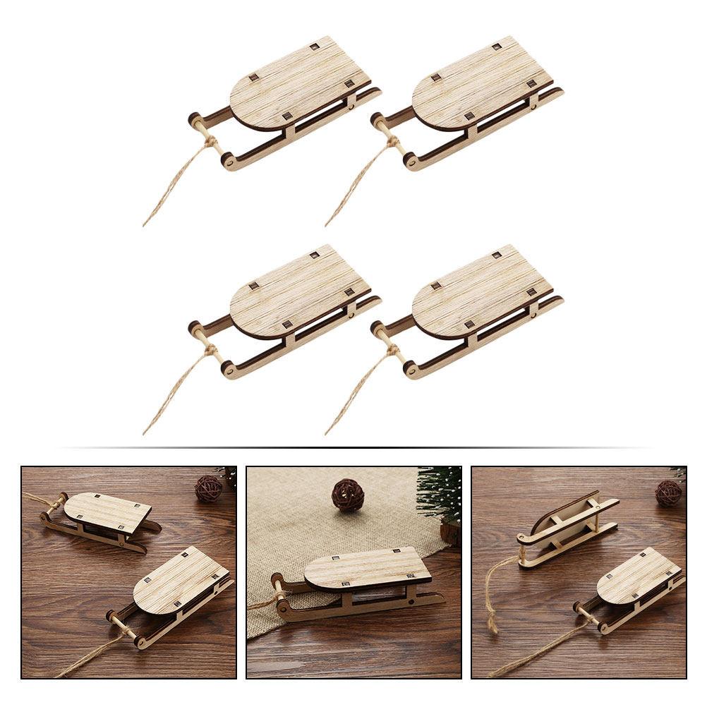 4Pcs Wooden Sleigh Ornament Set Christmas Tree Decor Festive Xmas Sled Pendant Handcrafted Natural Wood Sleigh Hanging Adornment