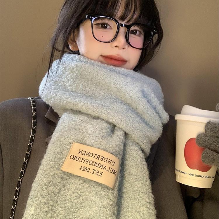 Korean Scarf Women's Autumn and Winter New Korean Atmosphere Versatile Thickened Plush Warm Neck Scarf