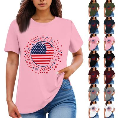 Women's Round Neck Casual Independence Day Printed Short Sleeve T-Shirt Top