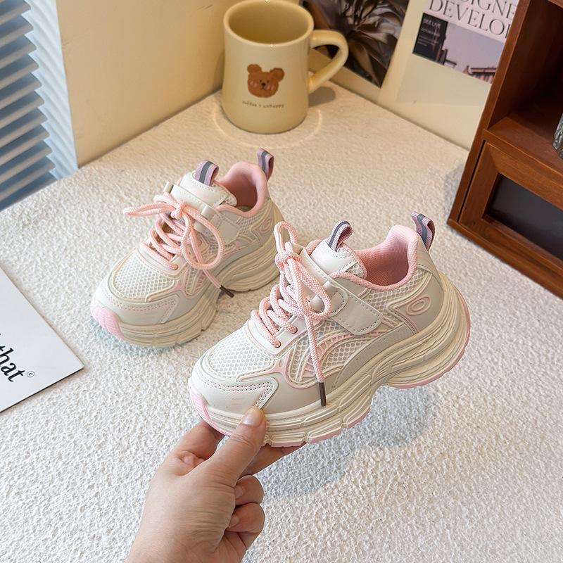 Mädchen-Sneaker 2025 Frühling und Herbst beliebt Mesh atmungsaktiv rutschfest Kinder mittlere und ältere Jungen weichsohlige Papa-Schuhe